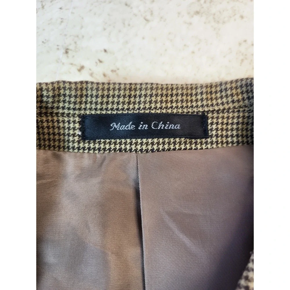 Chaps Tan/Brown Houndstooth Soft Single‎ Breasted 2 Button Front Blazer Size 42R